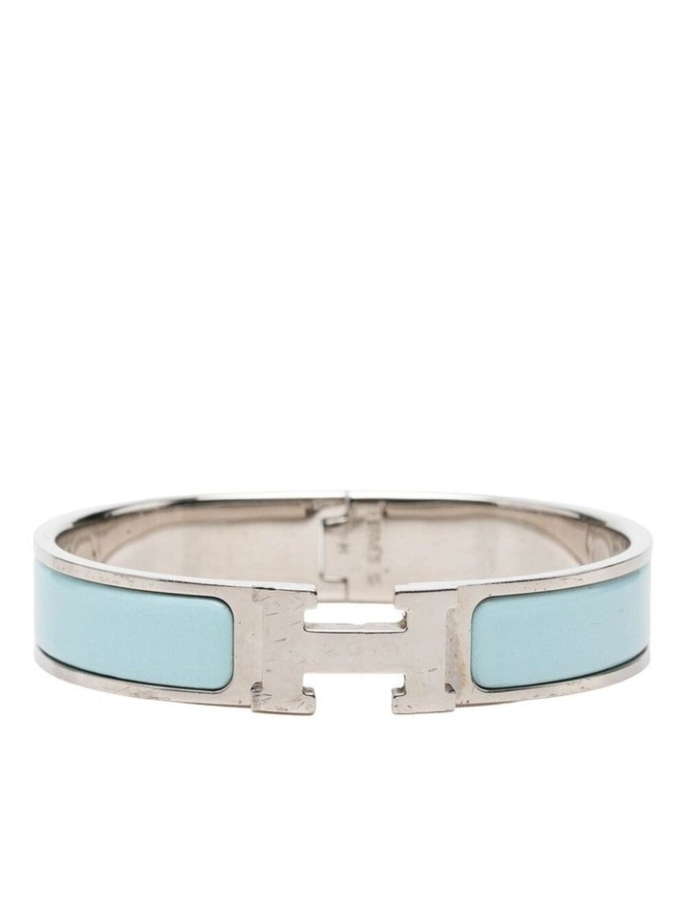 Hermes Clic H PM Enamel Bracelet Bangle Silver Blue Metal